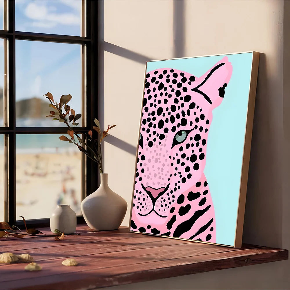 Wild Leopard Tiger Vase Flower Rainbow Girl Power Poster Kraft Paper Prints Home Room Cafe Bar Art Wall Decor Aesthetic Painting