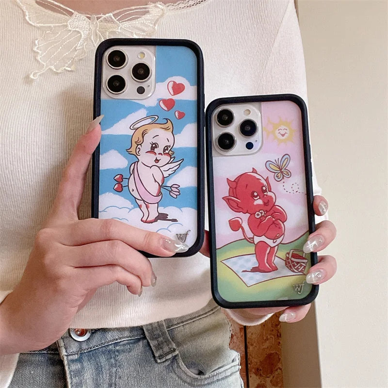 Wildflower 3D Little Angel Devil Phone Case for iPhone 16 15 14 13 12 Pro Max Plus 16pro 15pro WF Fawn Precious Pony Cute Cover