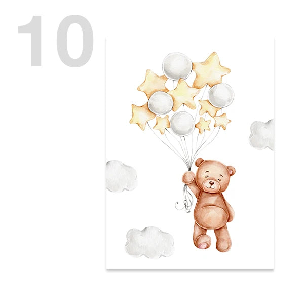Watercolor Cute Teddy Bear and Rabbit Nursery Wall Art Posters and Prints Canvas Paintings Mural Pictures for Baby and Kids Room