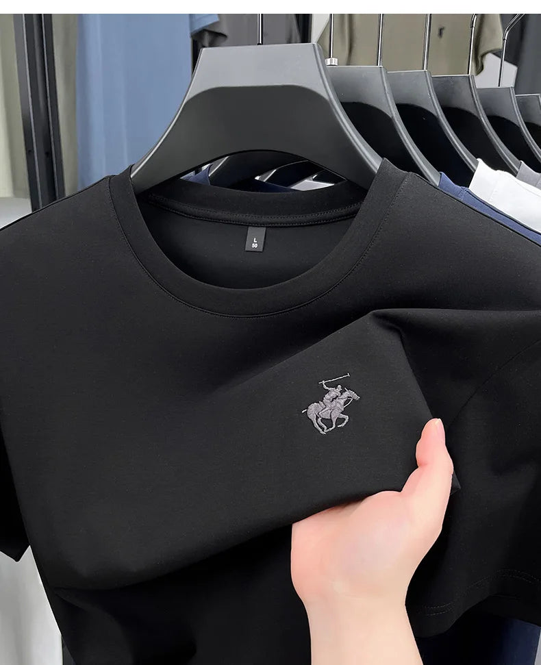 Designer brand short sleeve T-shirt high-end pony embroidery summer new top comfort breathable fashion round neck men's clothing