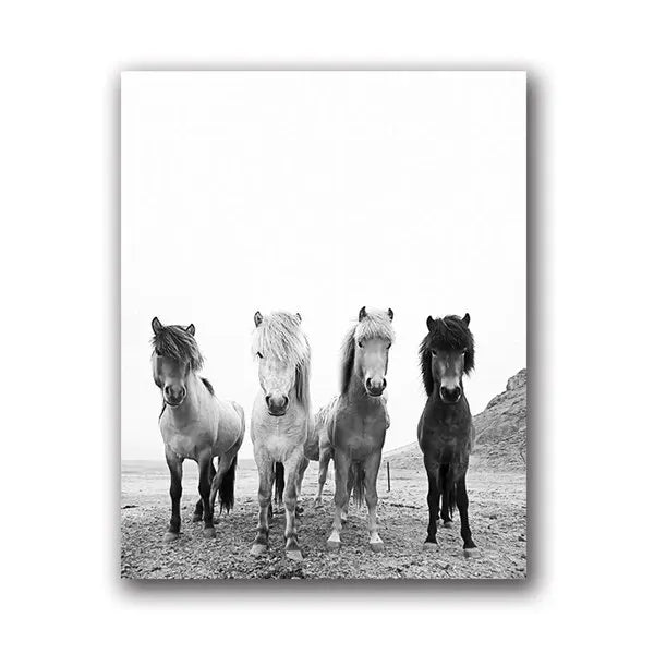 Horse Black and White Photo Poster, Rustic Farm Wall Art, Animal Prints, Canvas Painting Picture, Ideal for Home Room Wall Decor