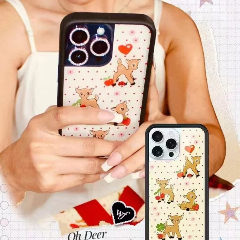 Wildflower 3D Christmas fawn Phone Case for iPhone 16 15 14 13 12 Pro Max Plus 16pro Cherry Strawberry WF Cartoon Cover