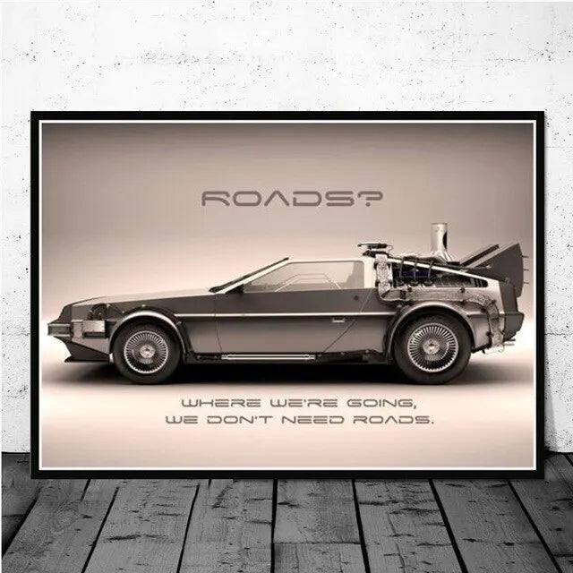 Back To The Future Car Canvas Art Print Retro Movie Wall Decor for Living Room Home Decor Poster