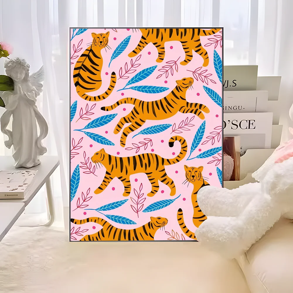 Wild Leopard Tiger Vase Flower Girl Power Whitepaper Poster HD Quality Poster Wall Art Painting Study Room Wall Decor