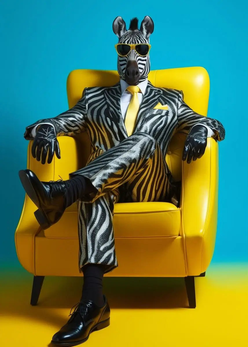 Funny Elegant Animals Cool Cheetah Gorilla Zebra with Suit Pop Wall Art Poster Print Canvas Painting for Living Room Home Decor