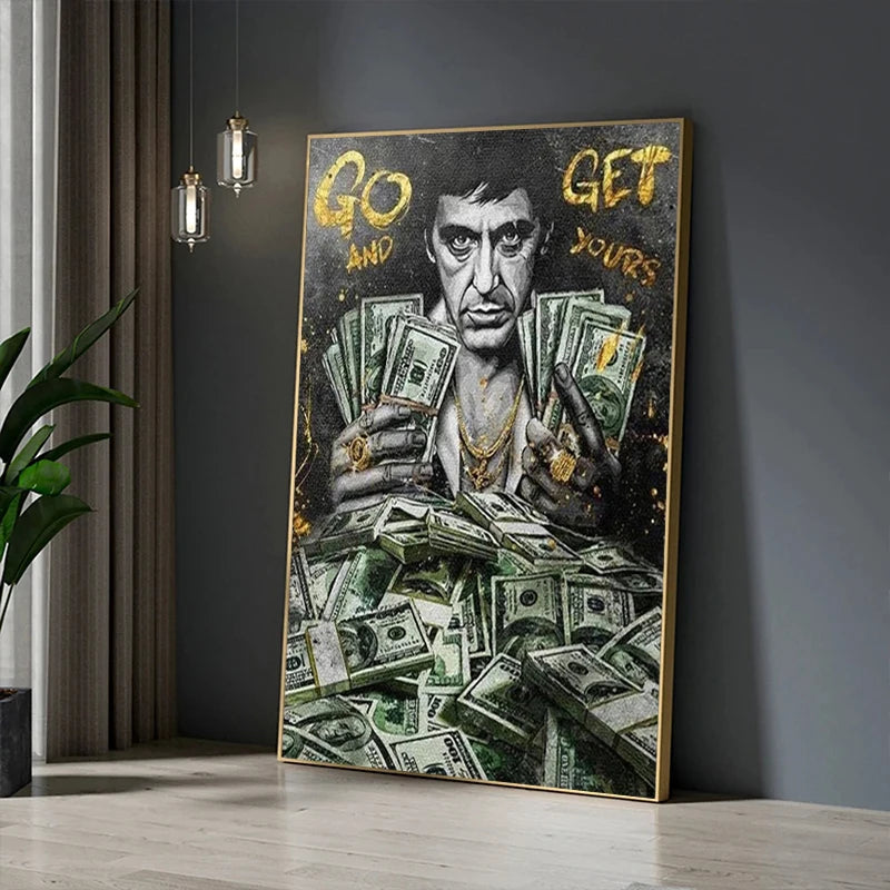 Scarface Tony Montana Series Motivational Quote Dollars/Money/Cash Canvas Painting Wall Pictures Bedroom Office Home Decoration