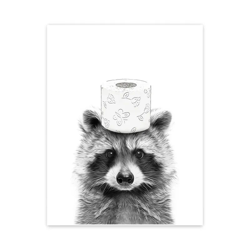 Funny Canvas Poster Cat Giraffe Dog Elephant Toilet Paper Bathtub Funny Bathroom Poster Wall Art Shower Room Home Decoration