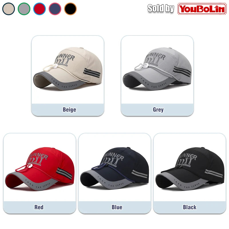 Summer With Windproof Rope Extended Brim Adjustable Cotton Baseball Cap Fishing Hat Trucker Caps Dad Hats