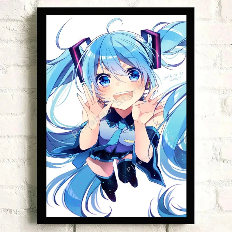 H-Hatsune Anime Miku-Poster Cartoon beautiful girl Anime Canvas Print Poster Poster Wall Art Decoration For Home Room Decoration