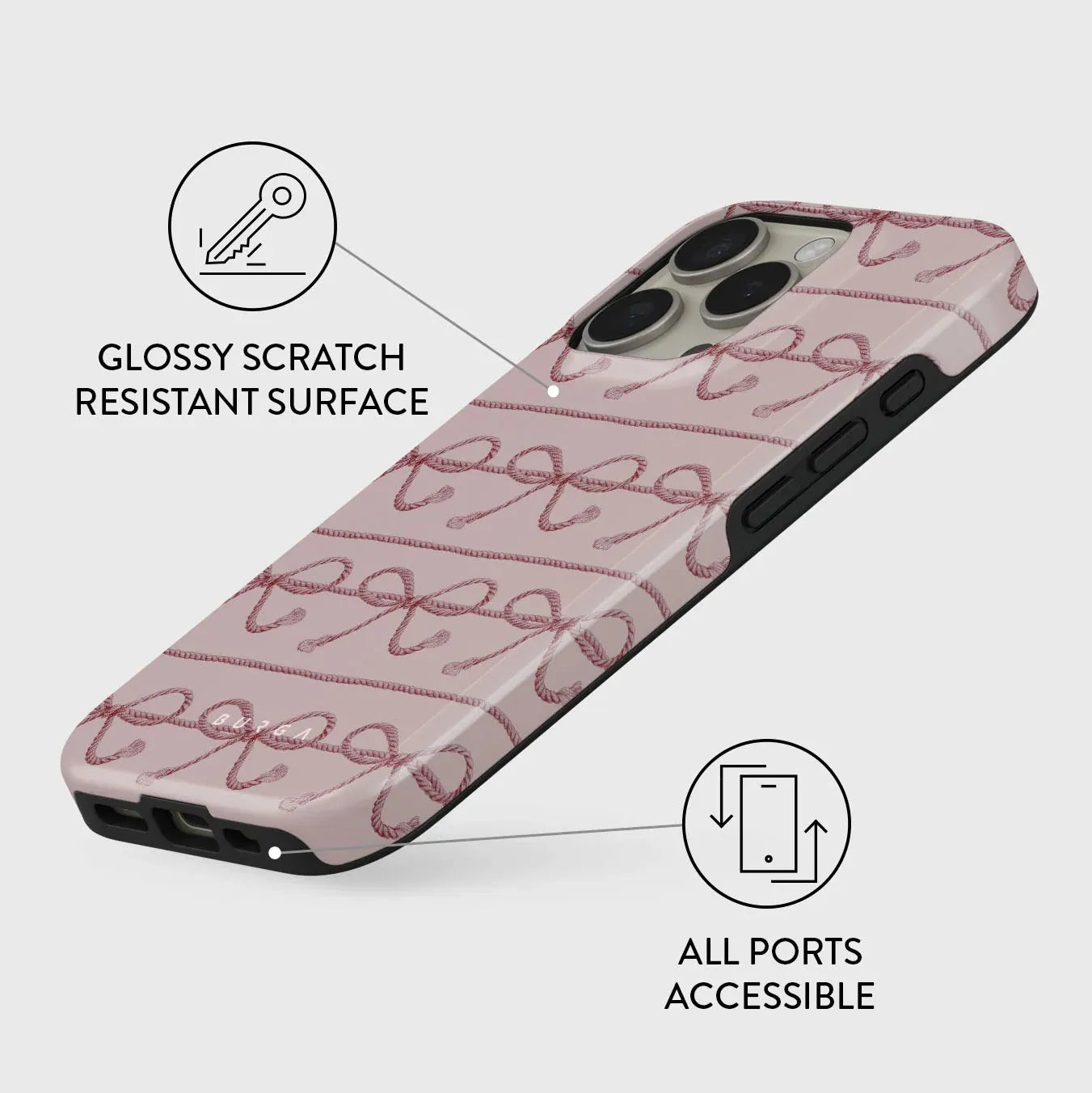 Pink Bow Rope BURGA Phone Case for iPhone 16 15 14 13 12 11 X XS XR XSMAX 7 8 Pro Max Plus Luxury Double-layer Back Cover