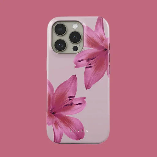 Pink Big Flower BURGA Phone Case for iPhone 16 15 14 13 12 11 X XS XR XSMAX 7 8 Pro Max Plus Luxury Double-layer Back Cover