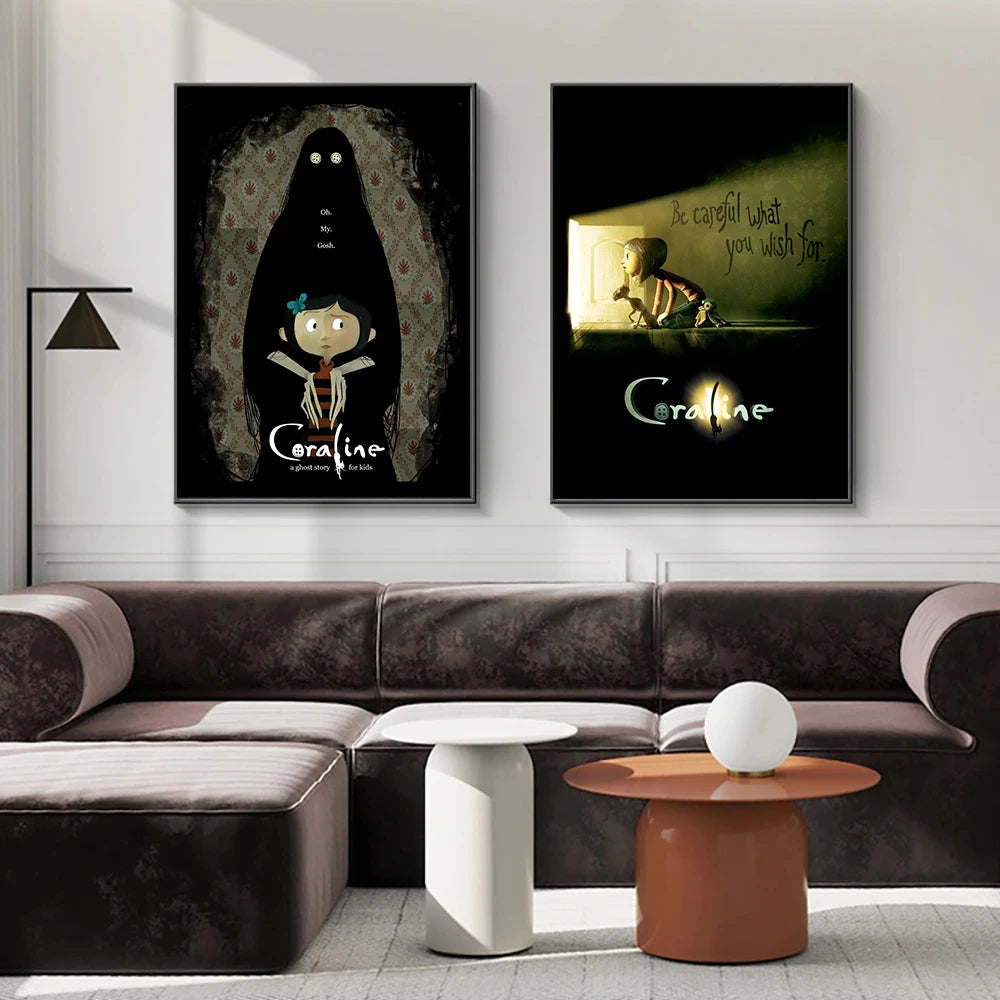 Anime Movie Coraline Poster and Print Cartoon Horror Witch Quotes Canvas Painting Wall Art for Aesthetics Living Room Home Decor