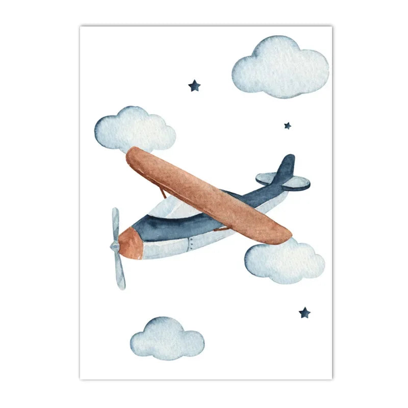 Hot Air Balloon Canvas Poster Custom Name Art Painting Blue Helicopter Plane Print Pictures Nursery Wall Posters Kids Room Decor