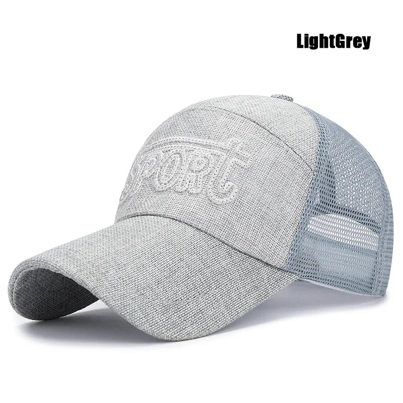 New Fashion Outdoor Sport Baseball Cap Casual Snapback Hats linen mesh fabric embroidery Suitable for spring summer and autumn