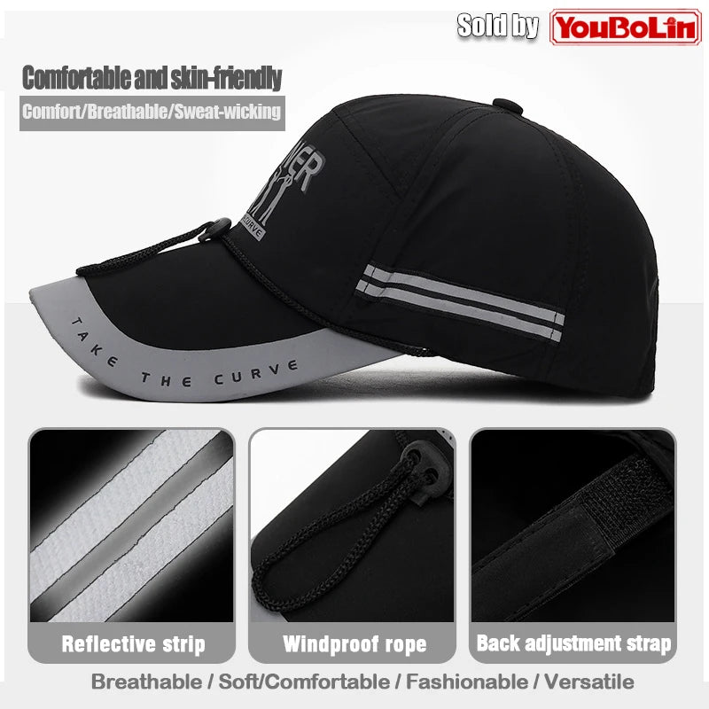 Summer With Windproof Rope Extended Brim Adjustable Cotton Baseball Cap Fishing Hat Trucker Caps Dad Hats