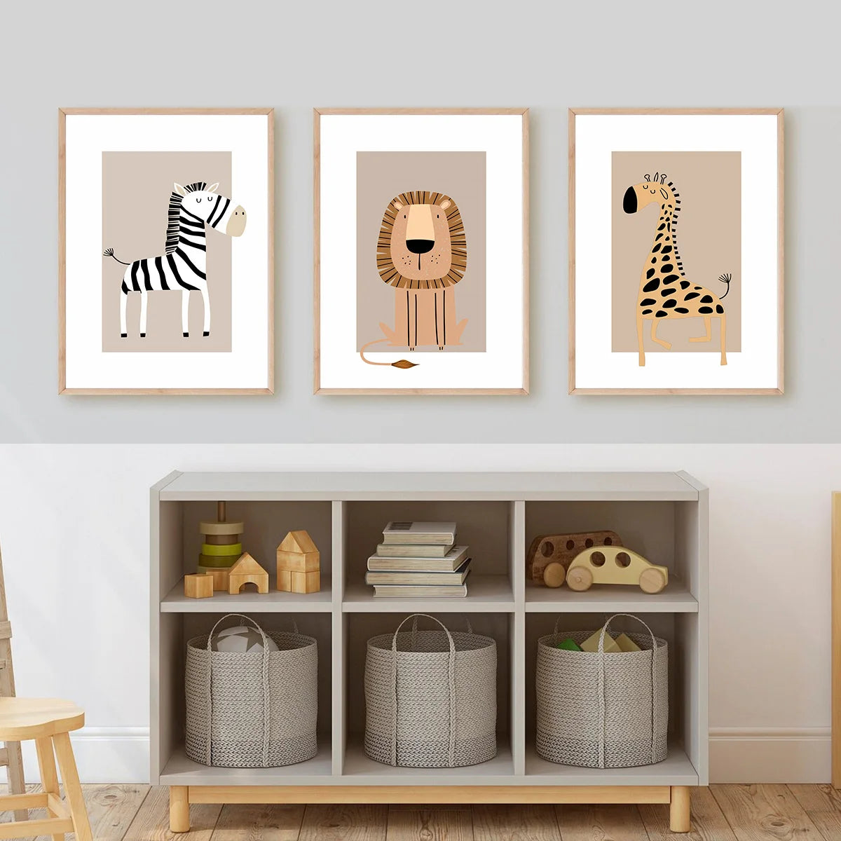 Set of 3 Bohemian Giraffe Toddler Mural Canvas, Zebra Forest Toddler Decoration, Interesting Lion Animal Printing Poster, Children's Forest Art Room, Toddler Printing, Toddler Decoration, Animal Toddler, Children's Room Decor