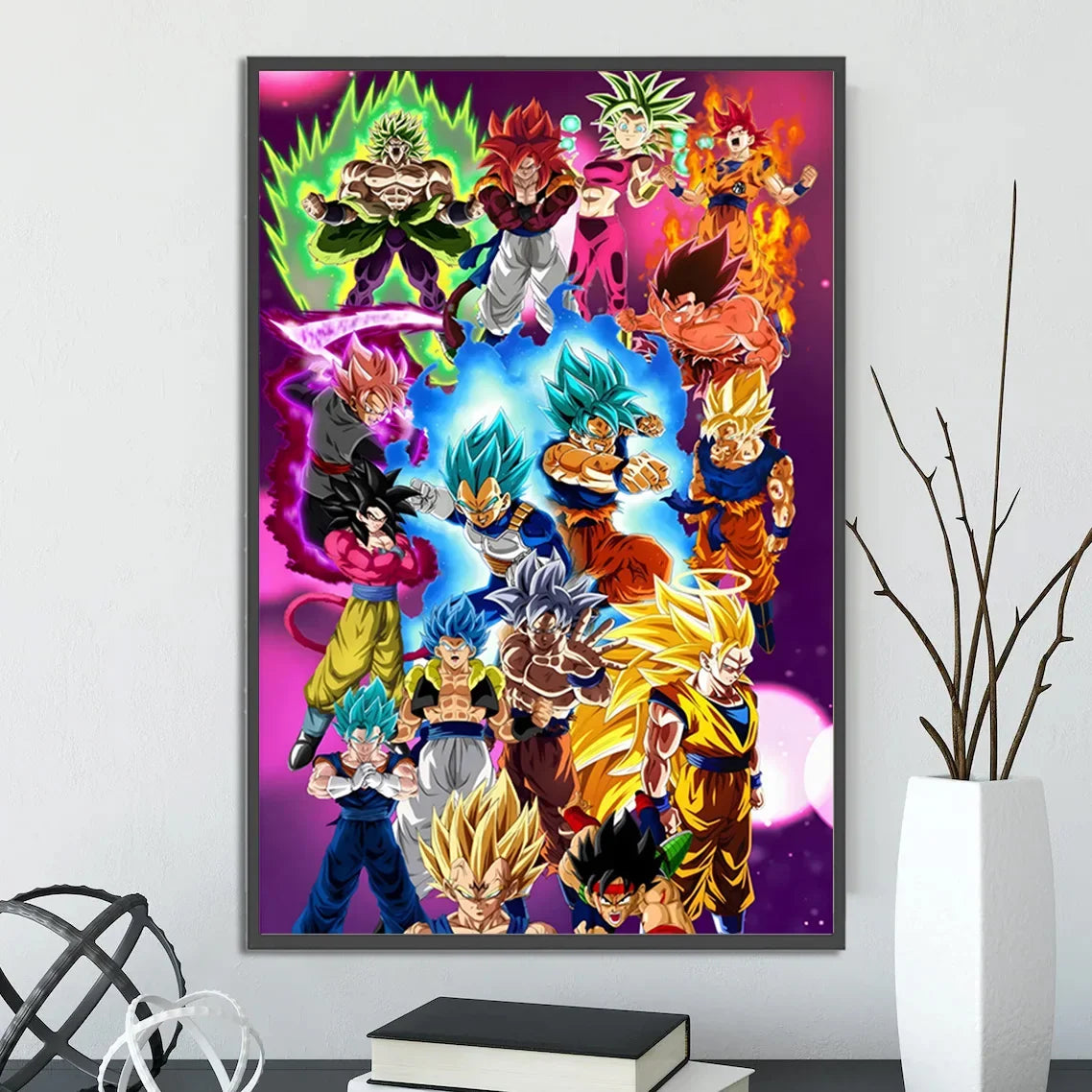 Dragon Ball Self-adhesive Poster Super Saiyan Goku Anime Wallpapr Vegeta Home Decoration Painting Wall Art Kid Birthday Gift