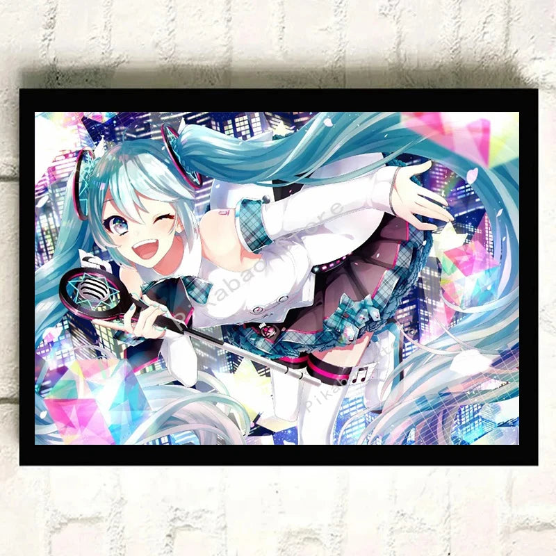 H-Hatsune Anime Miku-Poster Cartoon beautiful girl Anime Canvas Print Poster Poster Wall Art Decoration For Home Room Decoration