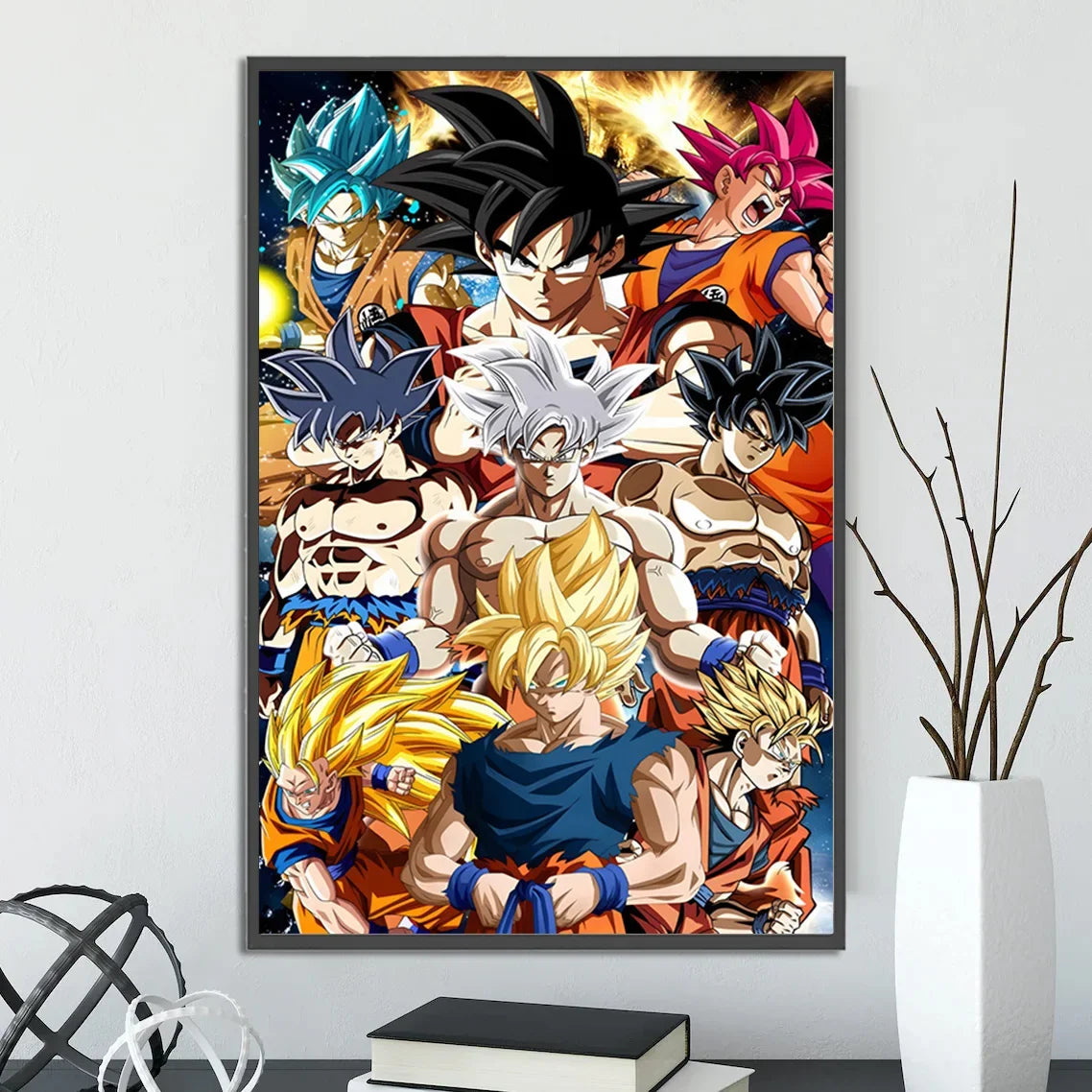 Dragon Ball Self-adhesive Poster Super Saiyan Goku Anime Wallpapr Vegeta Home Decoration Painting Wall Art Kid Birthday Gift