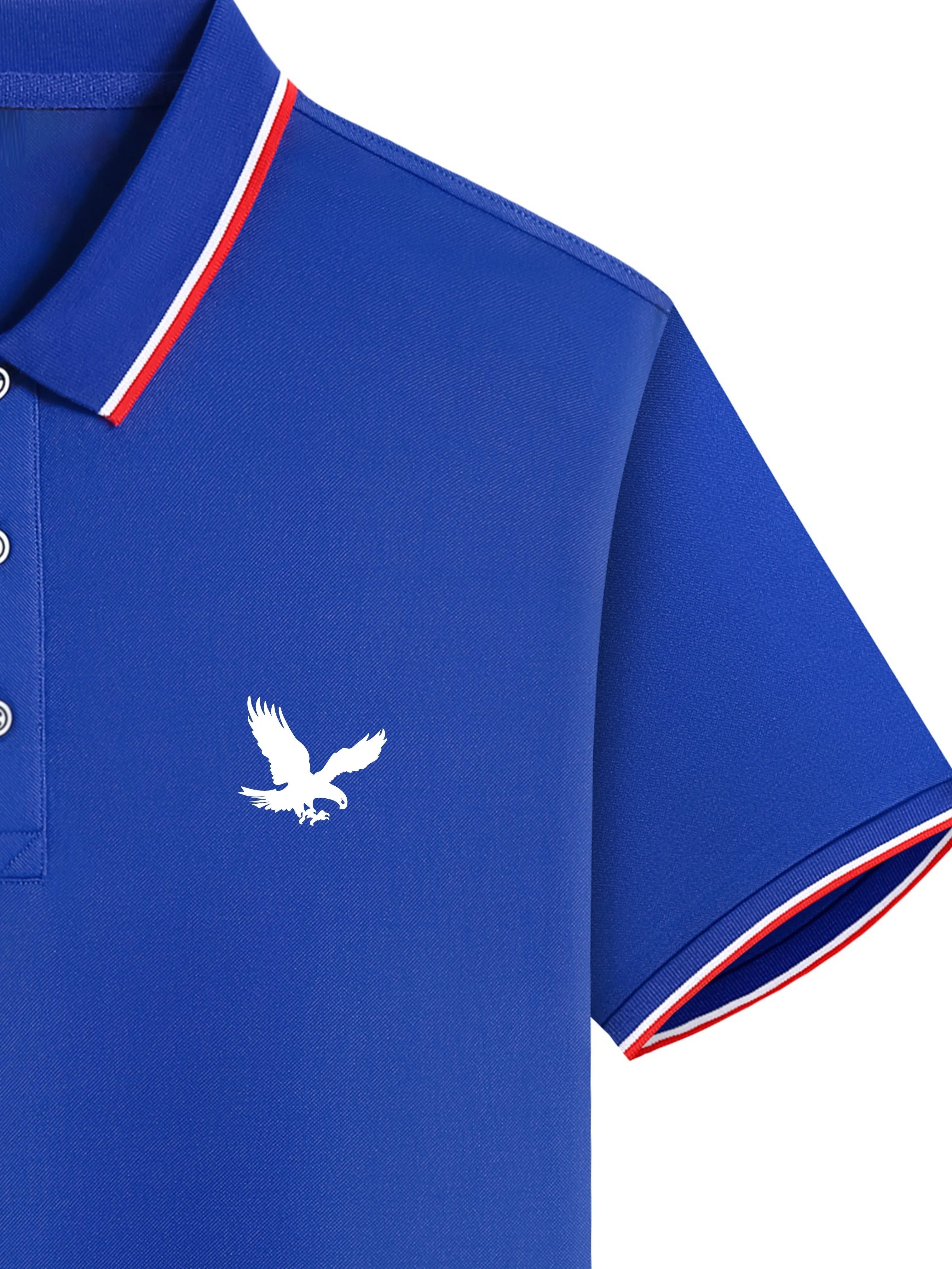 Men's Summer 100 Cotton Eagle Pattern Print Loose Large Casual Polo Collar Short Sleeve POLO Shirt Top