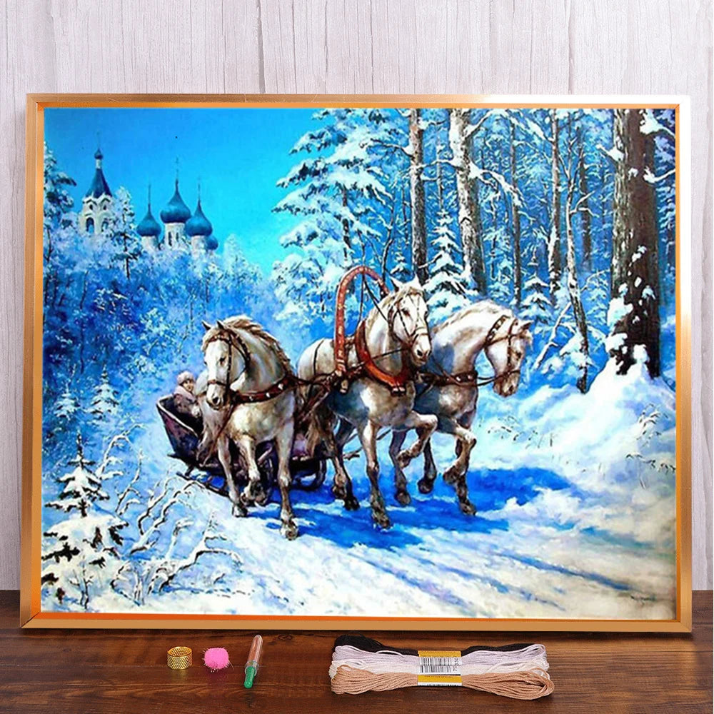 Animal Horse Printed Cross Stitch DIY Embroidery Set DMC Threads Needlework Sewing Handiwork Handicraft Floss Needle Room Decor