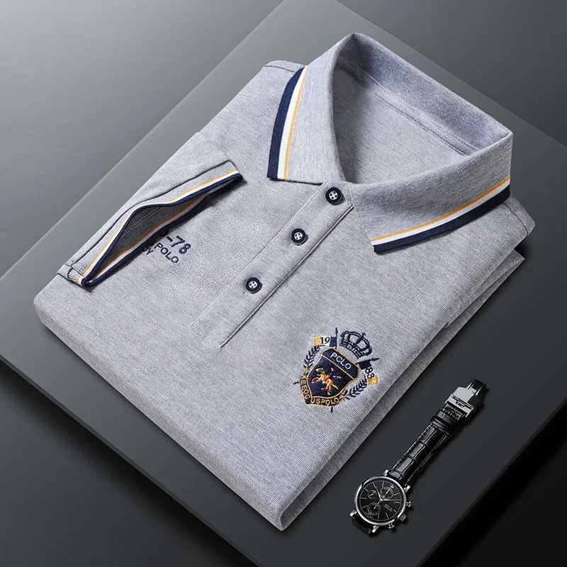 New Men's Casual Embroidery Short Sleeve Polo Shirt Fashion Solid Color Top