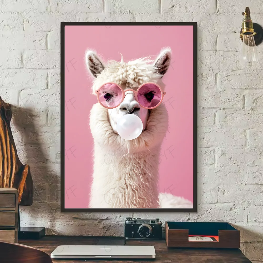Multi-sizes Cute LIama Poster HD art sticky wall waterproof home living room bedroom bar aesthetic decoration