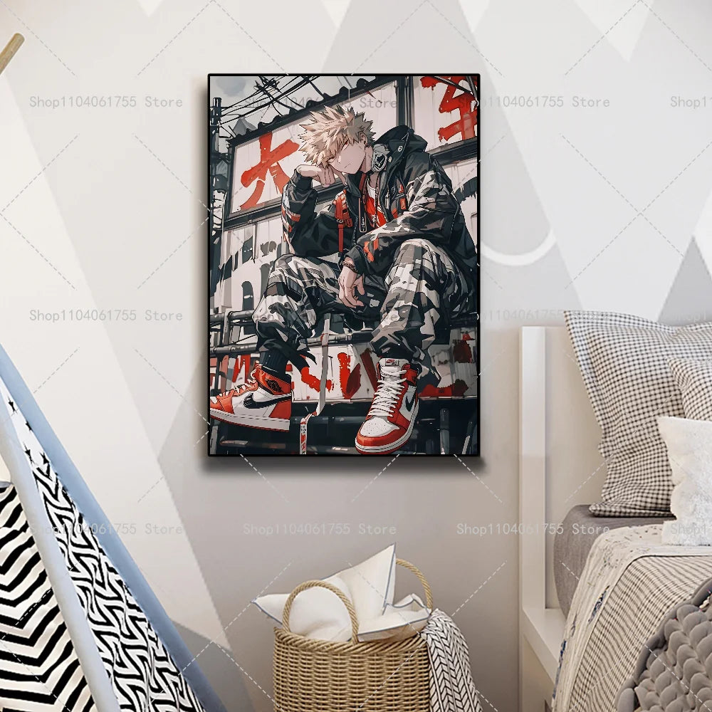 1PC My Hero Academia Bakugo Katsuki Anime Poster Self-adhesive Art Waterproof Paper Sticker Coffee House Bar Room Wall Decor
