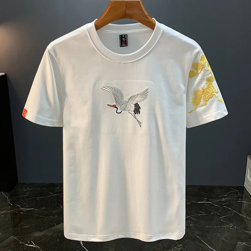 Chinese ethnic style embroidered printed short sleeved T-shirt for men's summer fashion, casual, versatile and trendy top