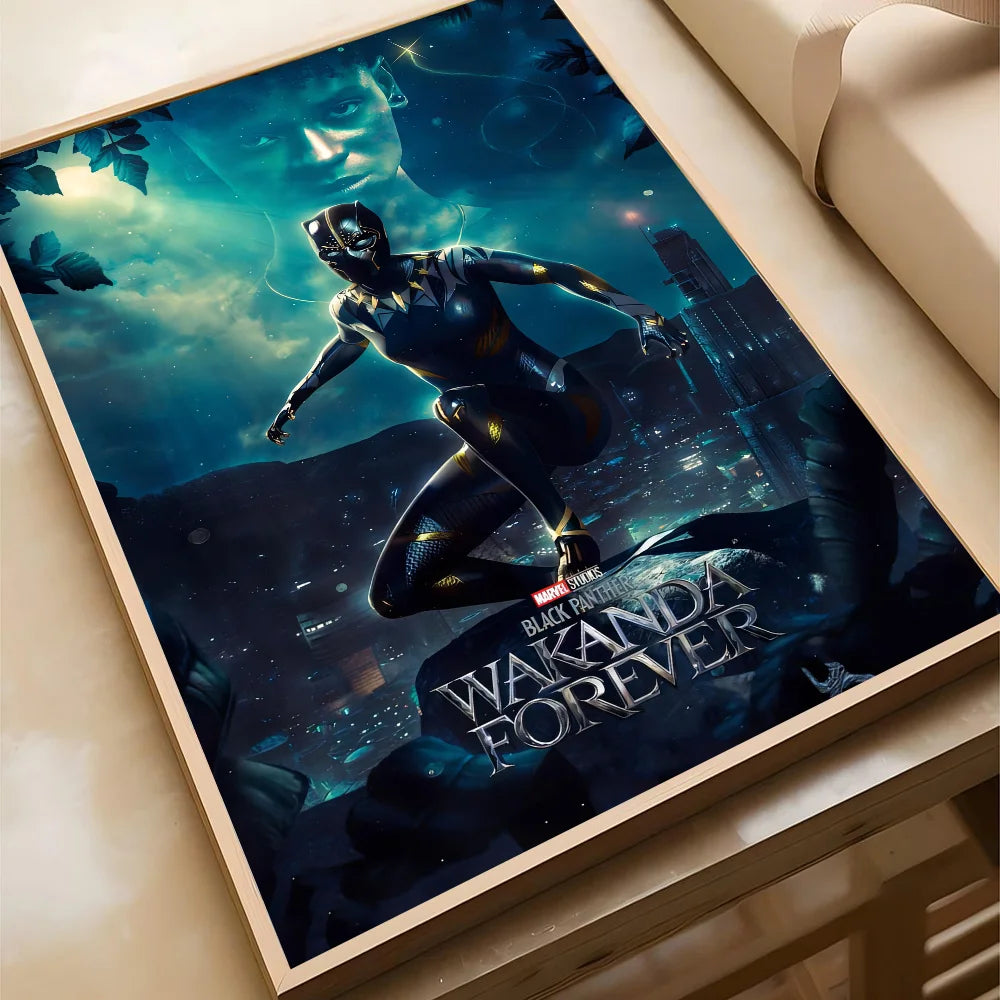 S-Superhero W-Wakanda Forever Poster Self-adhesive Art Waterproof Paper Sticker Coffee House Bar Room Wall Decor