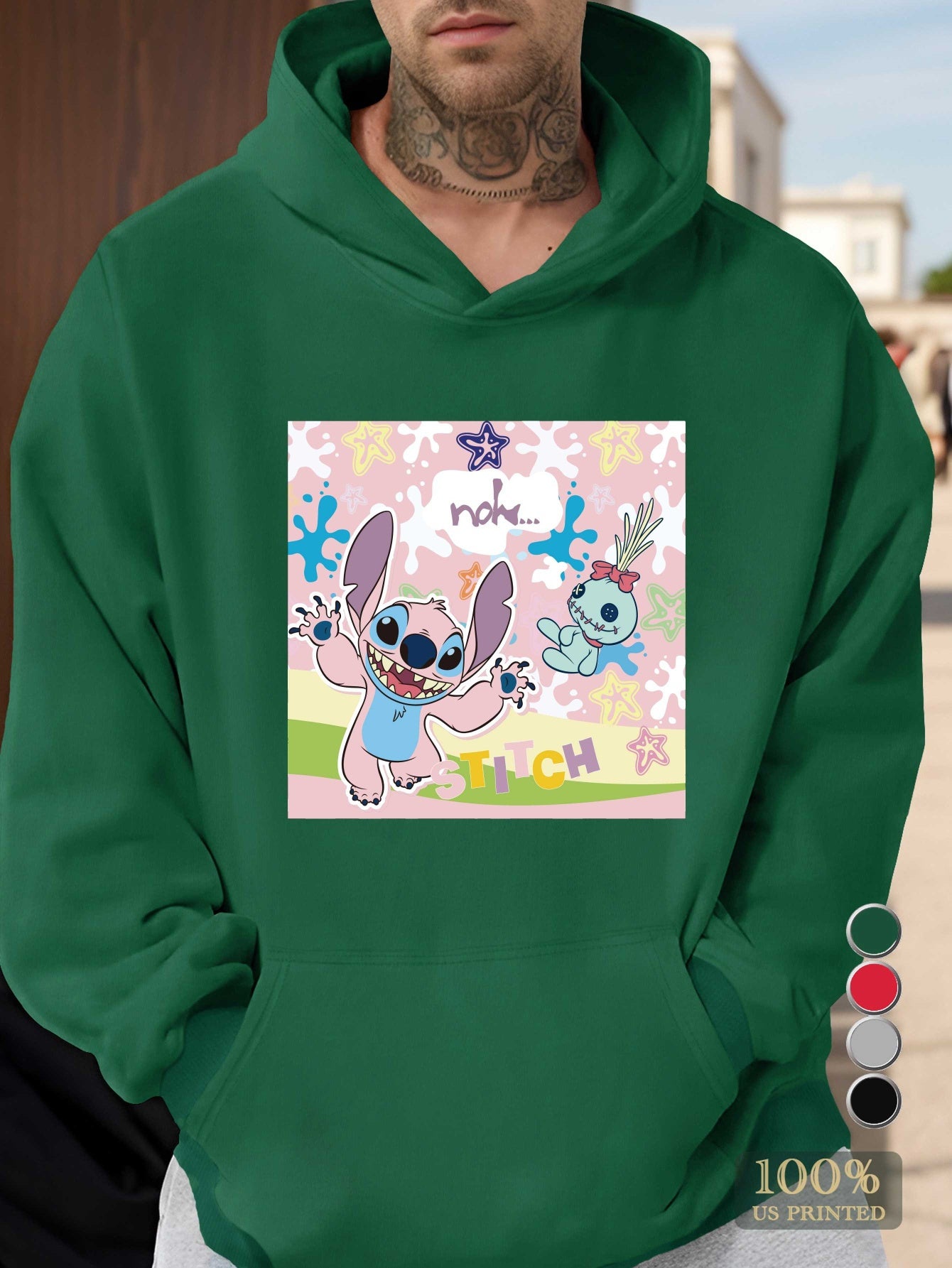 Disney Stitch Men's Graphic Hoodie - 100% US Printed Relaxed Fit Pullover with Pockets, Machine Washable Casual Sweatshirt for Fall/Winter, Winter Clothing, Nonstretch Fabric, Fall Fashion, Streetwear Style, Durable Material,