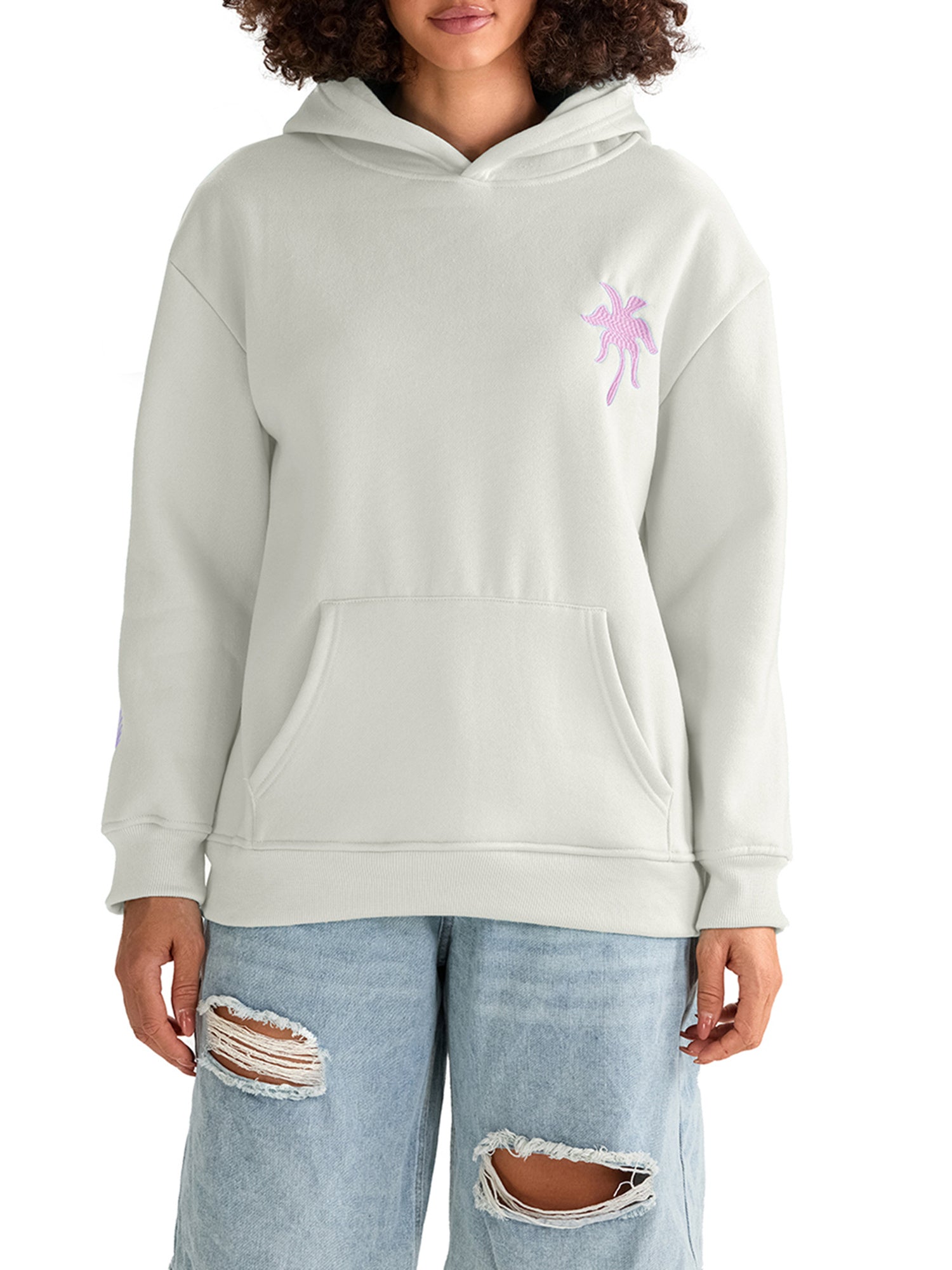 Womens Beach Hoodies Long Sleeve Flower Embroidery Oversized Sweatshirts Streetwear Tops