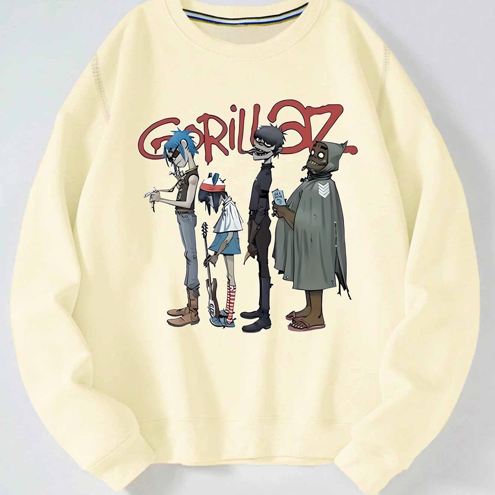 90's Retro Y2K Pattern Print Long Sleeve Comfortable Sweater for Men and Women, Punk Rock Band Gorillaz Inspired, Casual Fashion All-Rounder for Commuter, Sports, and Outdoor Activities