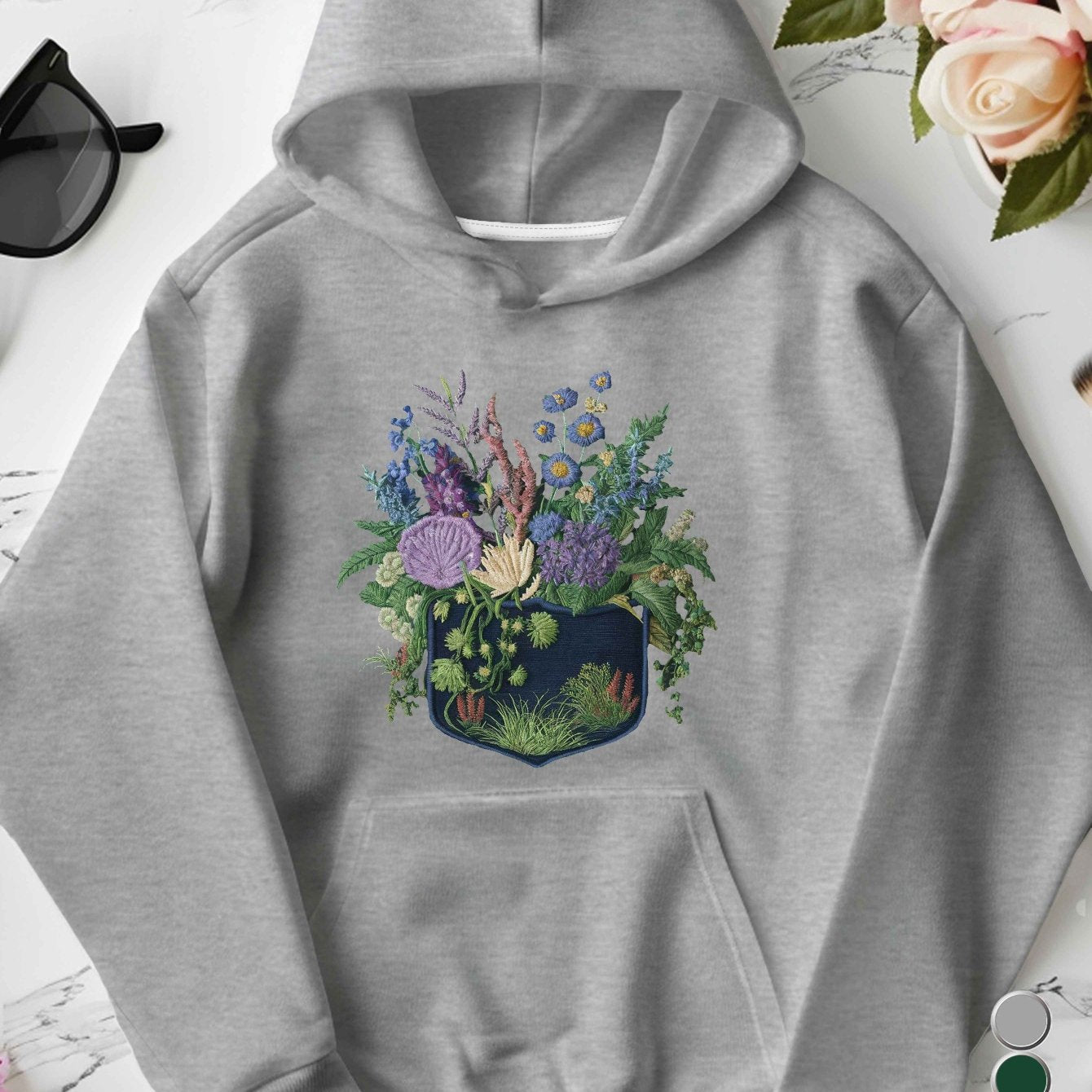 teediy embroidered flowers and leaves Women's hoodies
