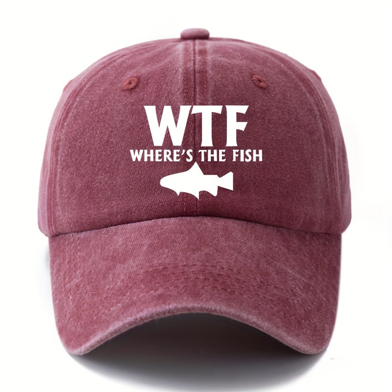 Unisex Embroidered Baseball Cap - WTF Where's The Fish, Polyester, Casual Style for Fishing, Camping, Hip-Hop, Dad Cap, Trucker Hat