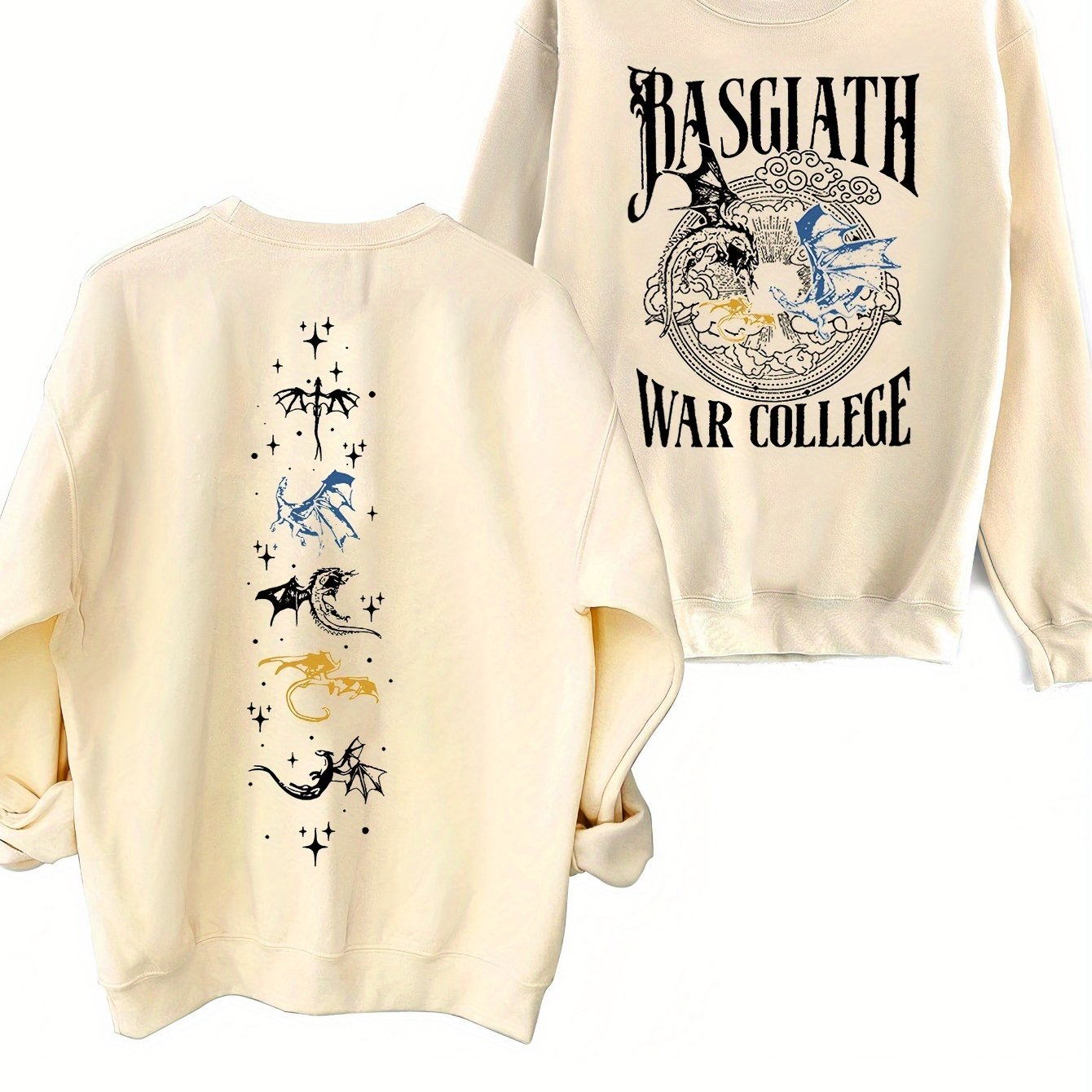 Men'S Casual Round Neck Sweater, Slightly Elastic, Long-Sleeved Bottoming Shirt Sweater Clothes, Men'S And Women'S Same Paragraph, Bastia War College Oversized Sweatshirt The Fourth Pterosaur Double-Sided Printed Pattern Long