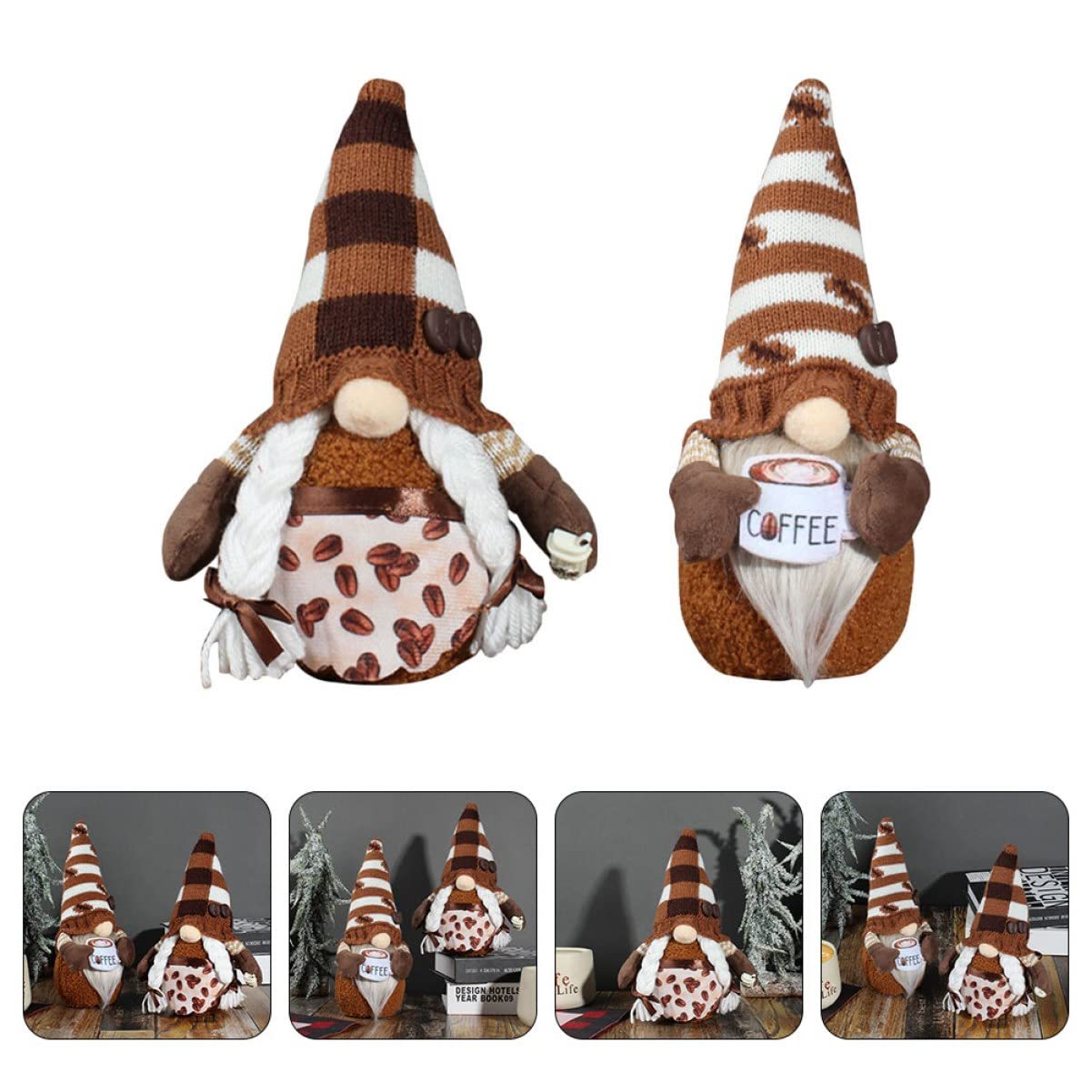 Coffee Gnomes Plush Doll Coffee Bar Decoration Swedish Tomte Elf Dwarf Collectible Figurines Dangle Leg Shelf Sitters Farmhouse Home Kitchen Decor Coffee Lover Gifts