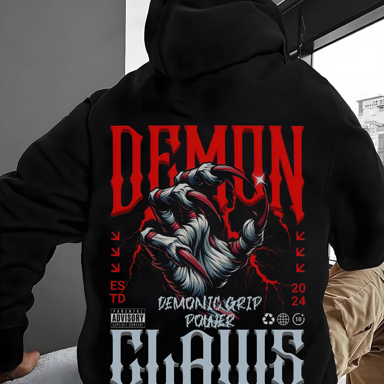 Handsome Men'S Hoodie with a Cool And Intimidating Print, Featuring Red English Letters And Versatile Prints. The Hoodie Has Pocket Details for Easy Release And Storage, And The Fabric Is Soft And Comfortable, Making It The P