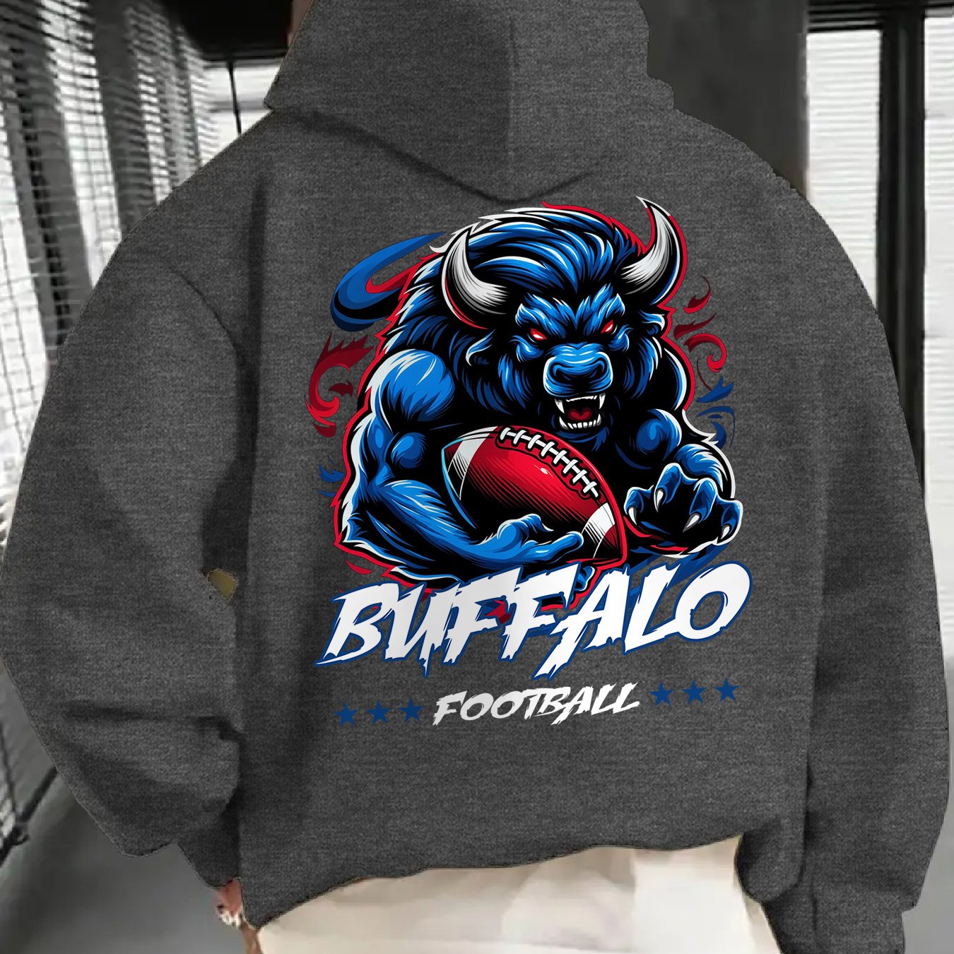 1pc Baltimore Football Graphic Print Hoodie - Thickened Warm Unisex Pullover with Pocket, Machine Washable Casual Sweatshirt for Men & Women, Autumn Winter Outdoor Apparel for Football Fans, Sports Fan Apparel | Bold Back Des