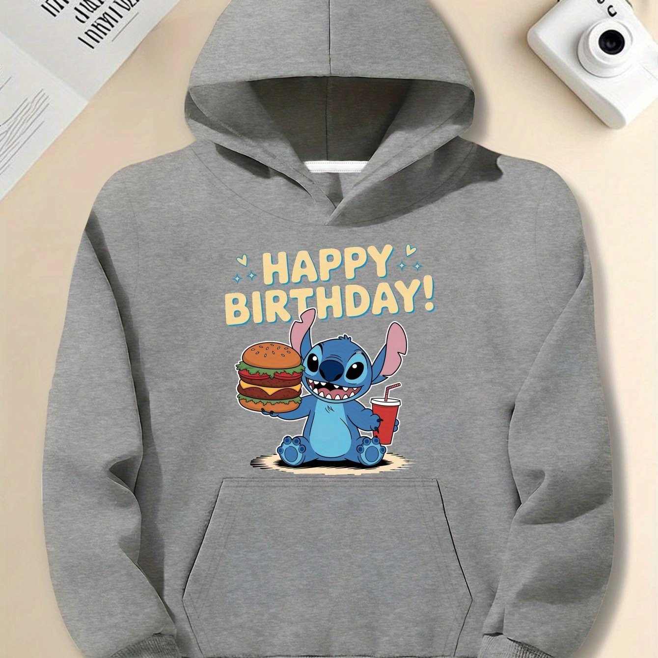 Disney Stitch Birthday Burger Retro Style men'S casual hoodies