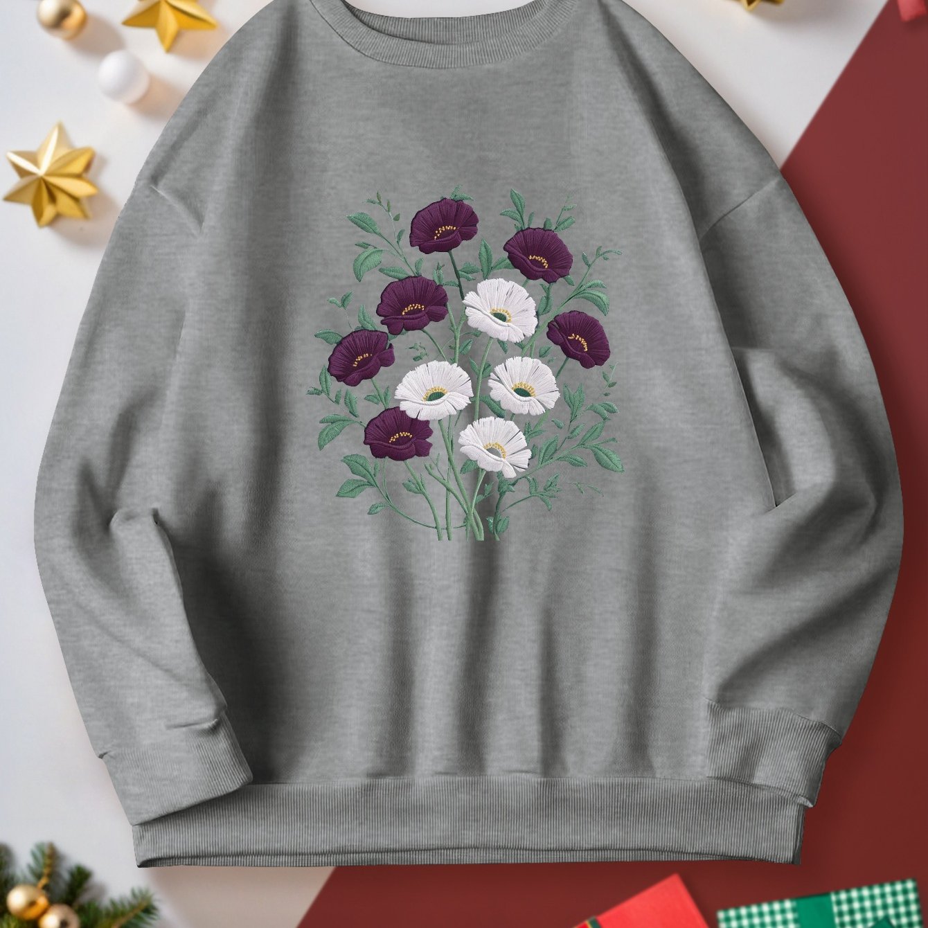 teediy Embroidered floral design women's sweatshirts