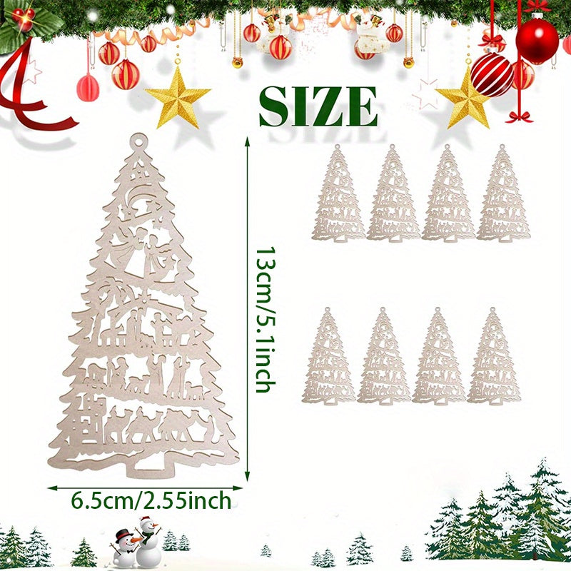 Christmas Olive Wood 5Pcs Nativity Scene Ornament - Carved into Tree Shape, Holy Land Wooden Hanging Decoration for Room, Home, Thanksgiving Party, Nativity Gifts