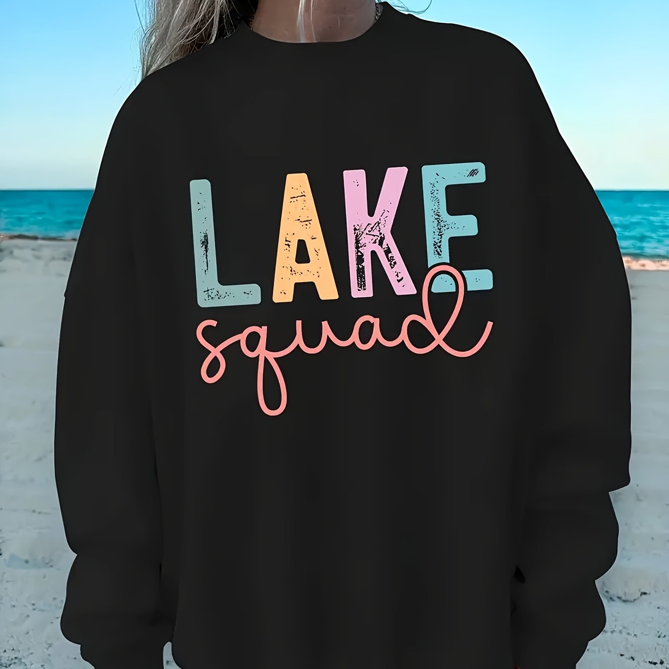 Letter Print Sweatshirt, Crew Neck Casual Sweatshirt for Women's Clothing