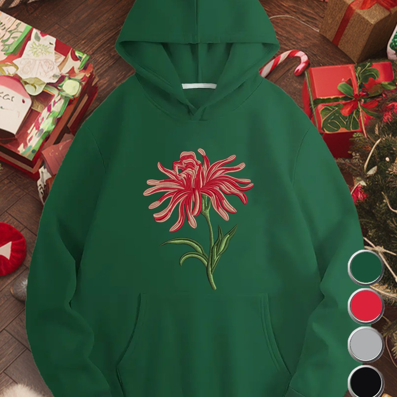 Red flower embroidery design Women's plus size hoodies