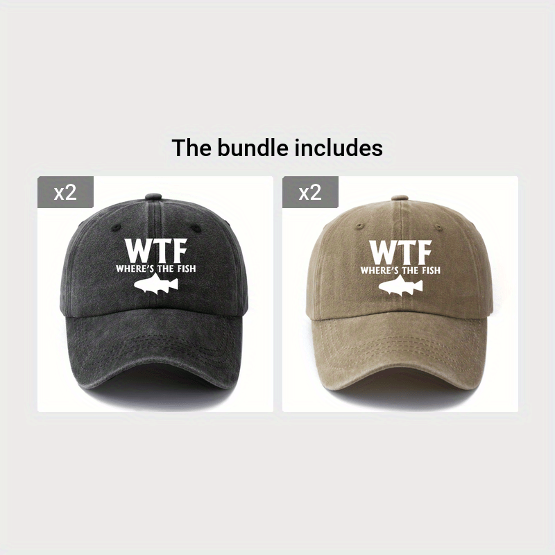 Unisex Embroidered Baseball Cap - WTF Where's The Fish, Polyester, Casual Style for Fishing, Camping, Hip-Hop, Dad Cap, Trucker Hat