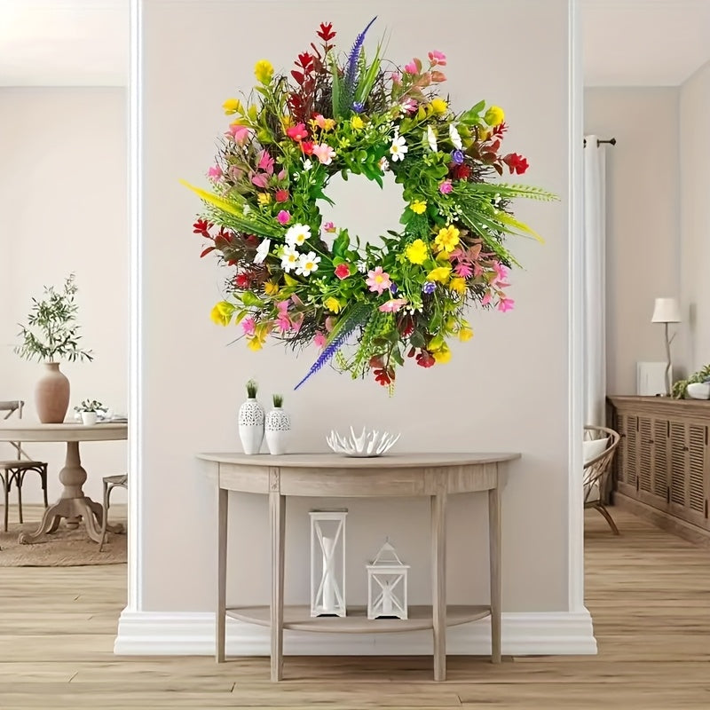 24 Inch Spring Wildflower Wreath, Texas Wildflower Wreath, Spring And Summer Wildflower Silk Wreath for Farmhouse Interior Front Door Wall Wedding Home Decor, Perfect for Thanksgiving Decorative Swags