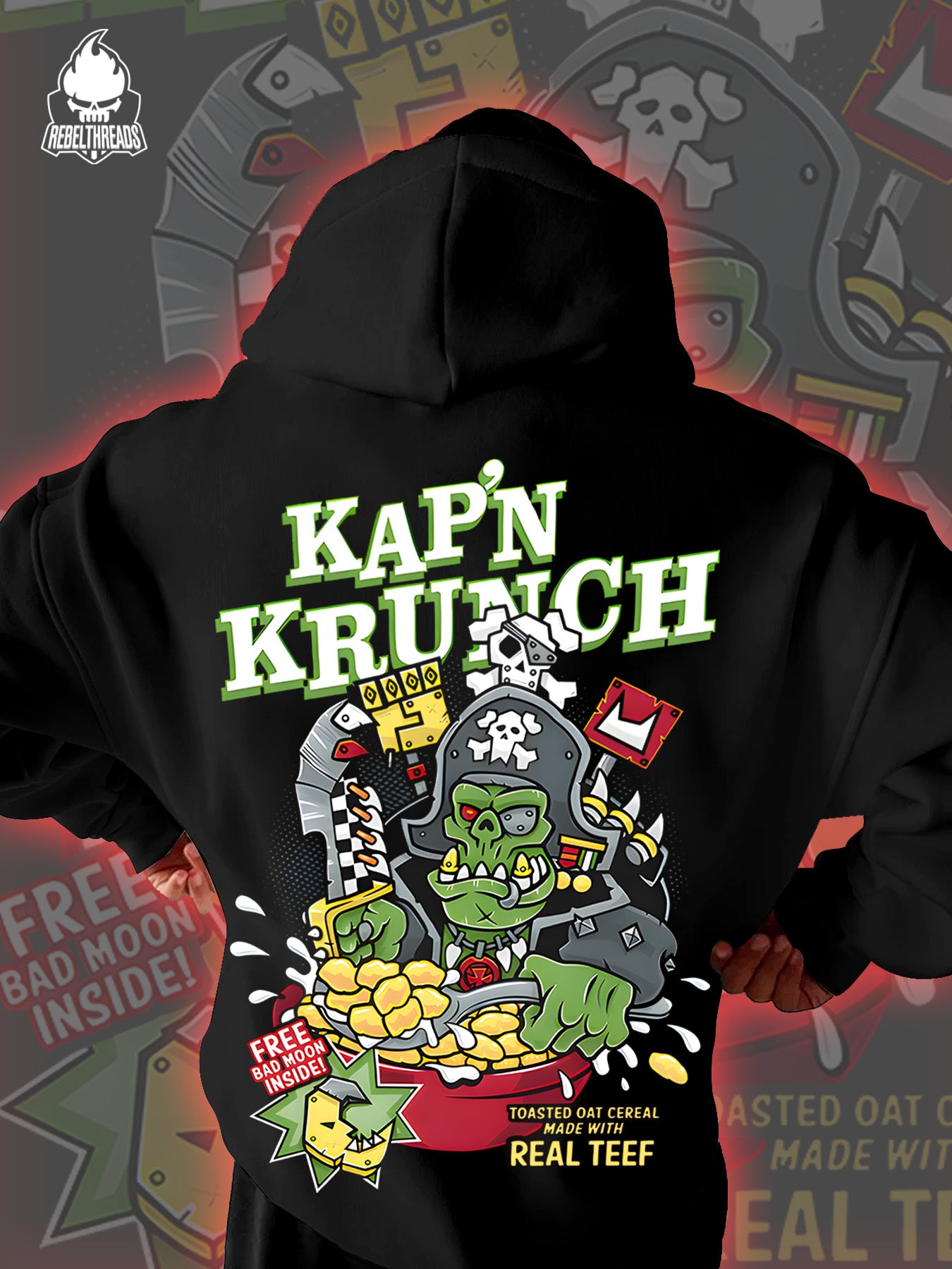 Street Cool KAP'N KRUNCH Pirate Oatmeal 270G Men'S Autumn And Winter Fleece Hoodie with Personalized Trendy Hip-Hop Streetwear And Kangaroo Pocket As a Gift Suitable for Individuals with Personality And Street Culture
