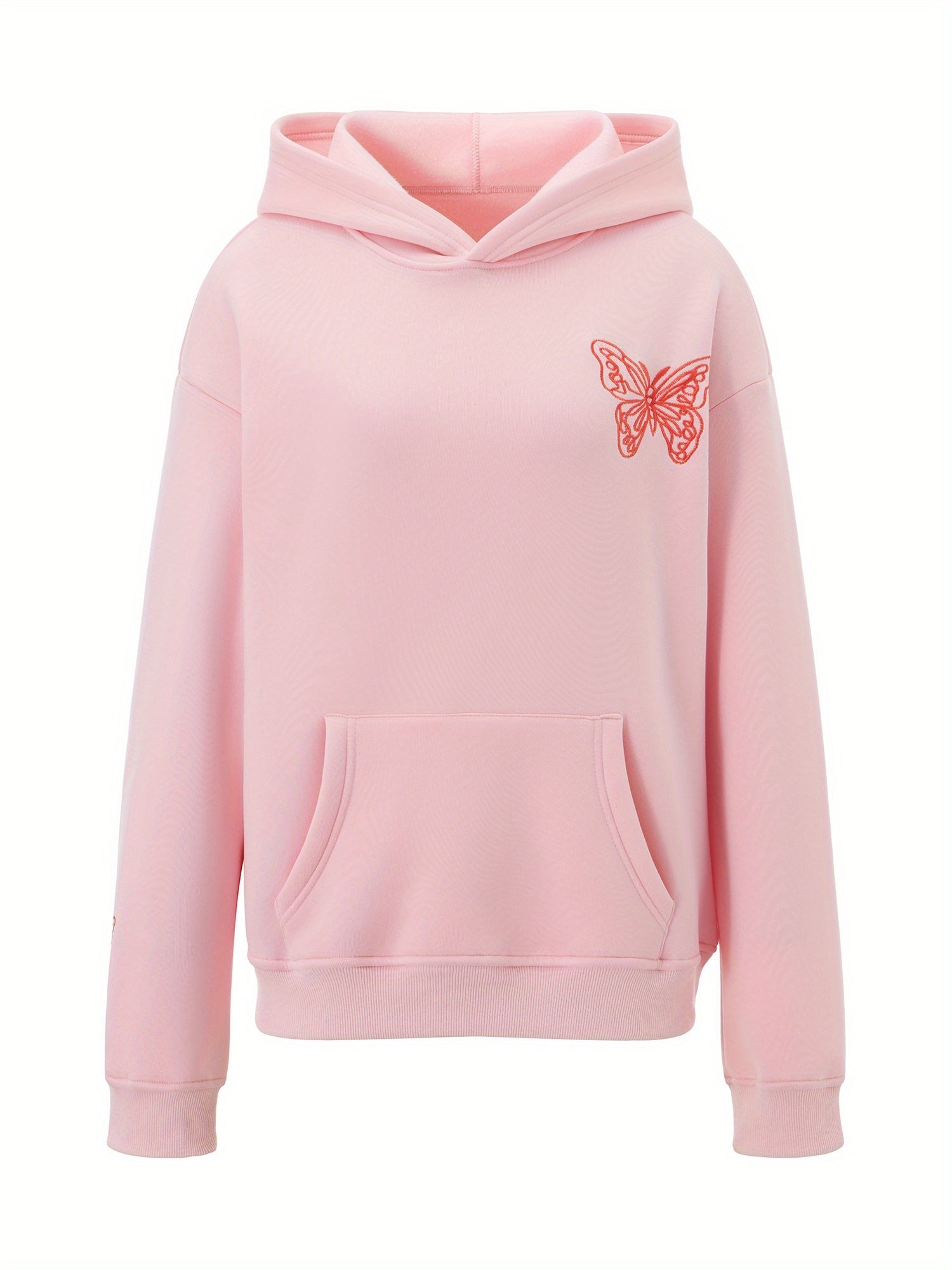 Women'S Spring Autumn Hooded Sweatshirt Long Sleeve Letter Butterfly Embroidery Hoodie