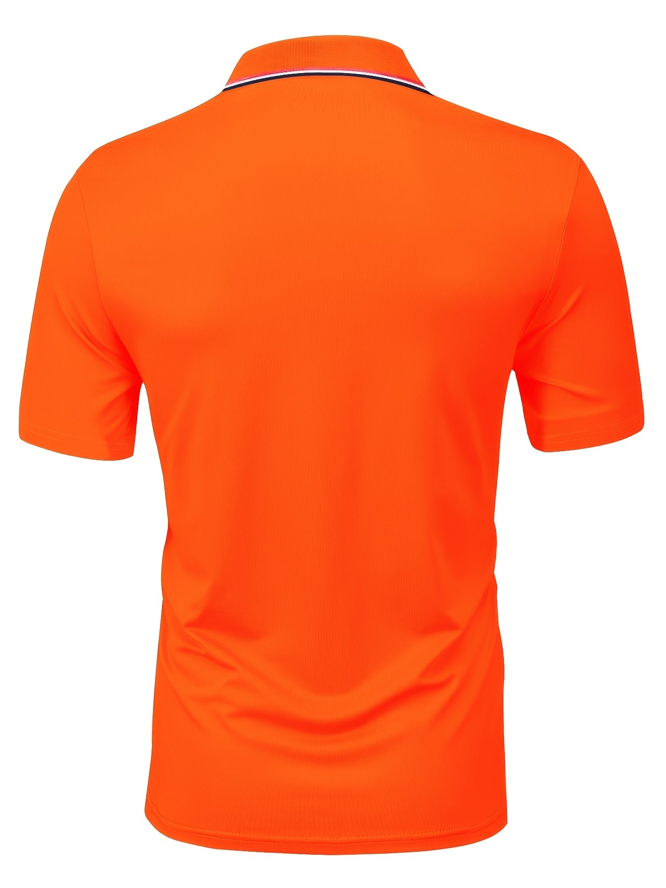 Men's Lightweight Breathable Golf Shirt - Casual Summer Short Sleeve with Collar, Orange Geometric Print, Machine Washable, Perfect for Golf and Business Casual Wear, Contrast Stripe Detailing