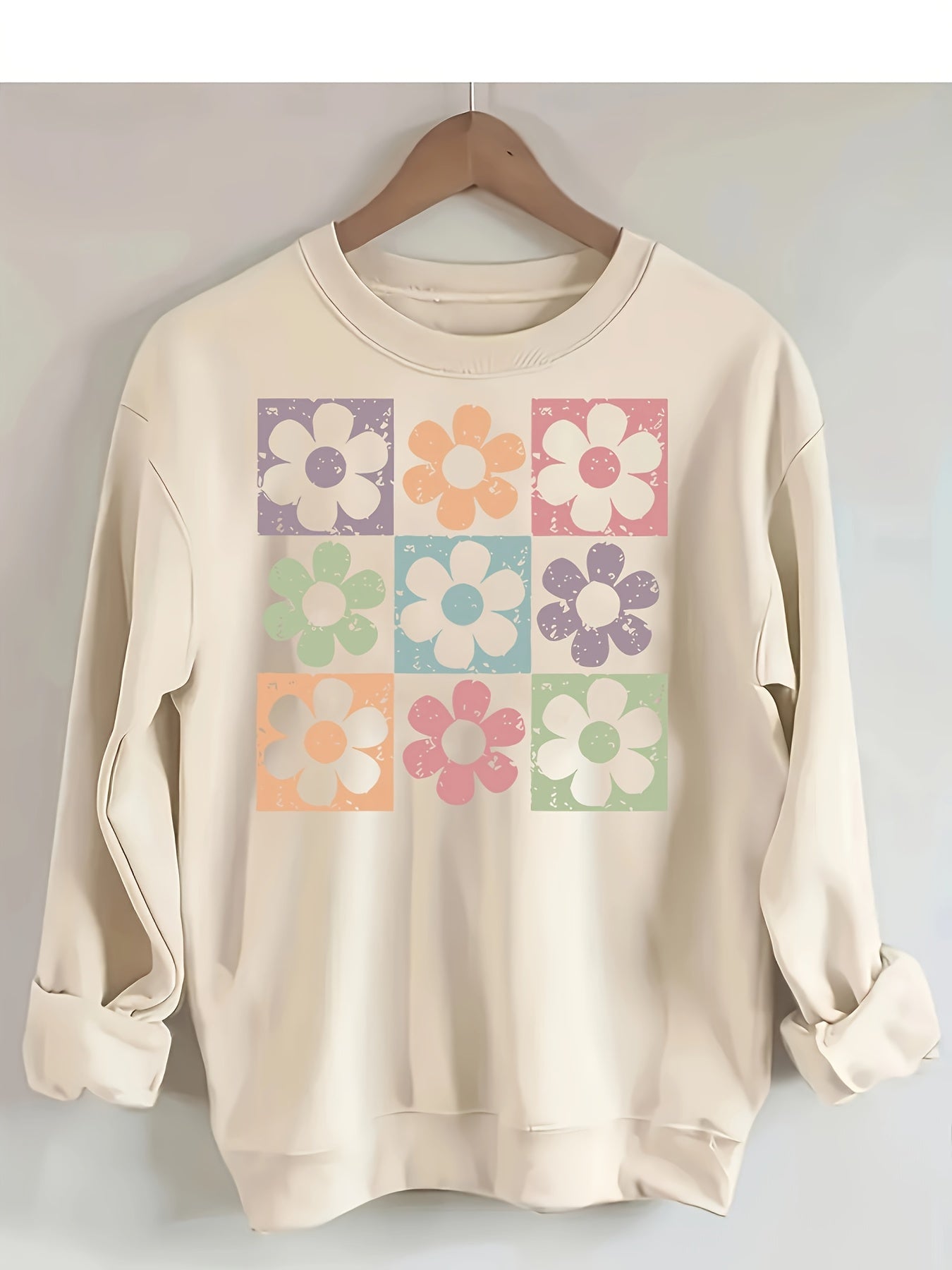 Soft Floral Print Long Sleeve Crew Neck Pullover Sweatshirt For Women, Casual Fashion Basic Sweatshirt